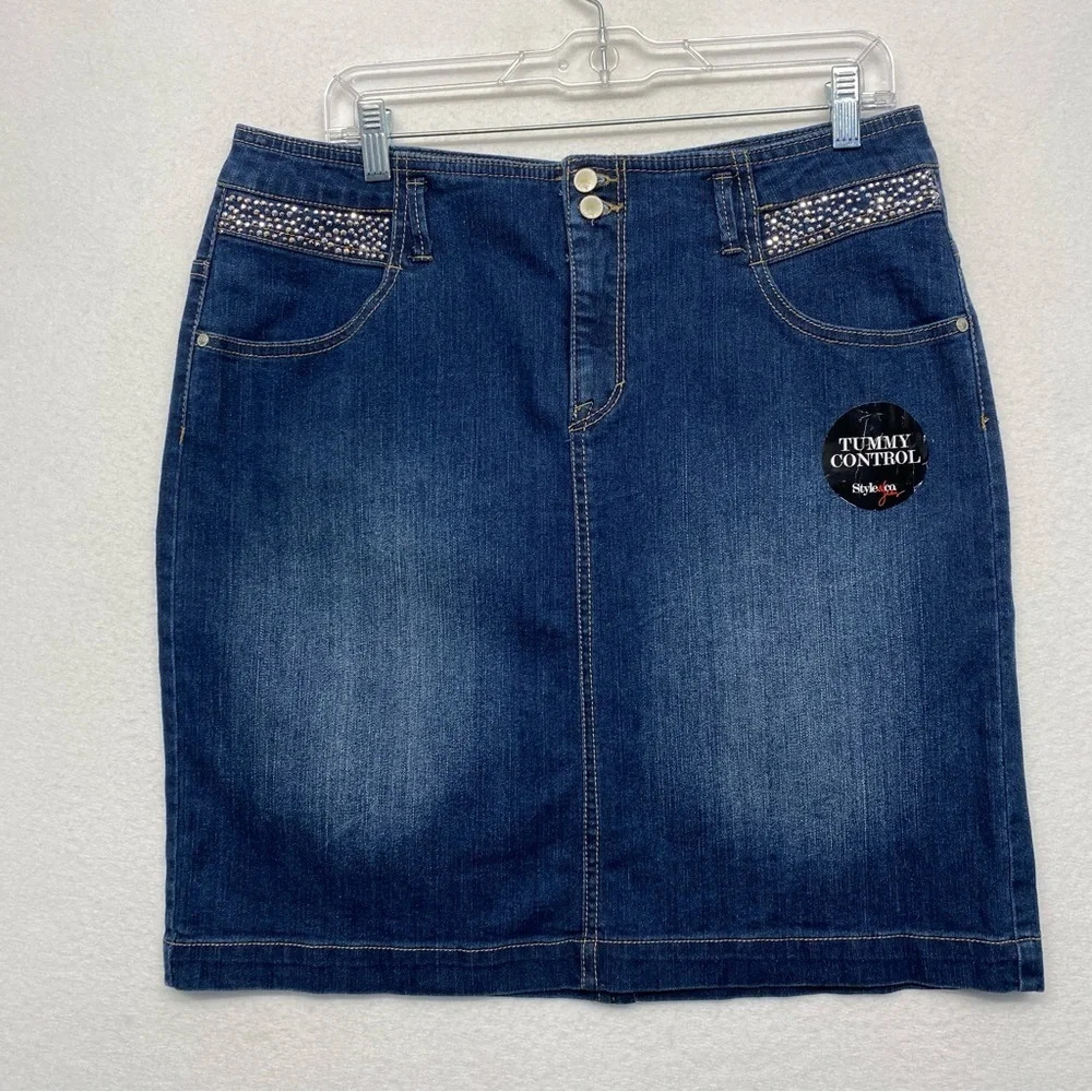 NWOT Style & Co Denim Mini Skirt Embellished‎ Studded 12 Blue